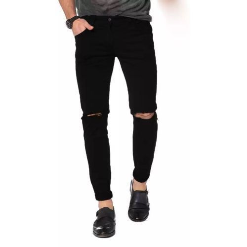 Stylish Men's Damage Fashion Stretchable Fit Stretch Jeans - Black