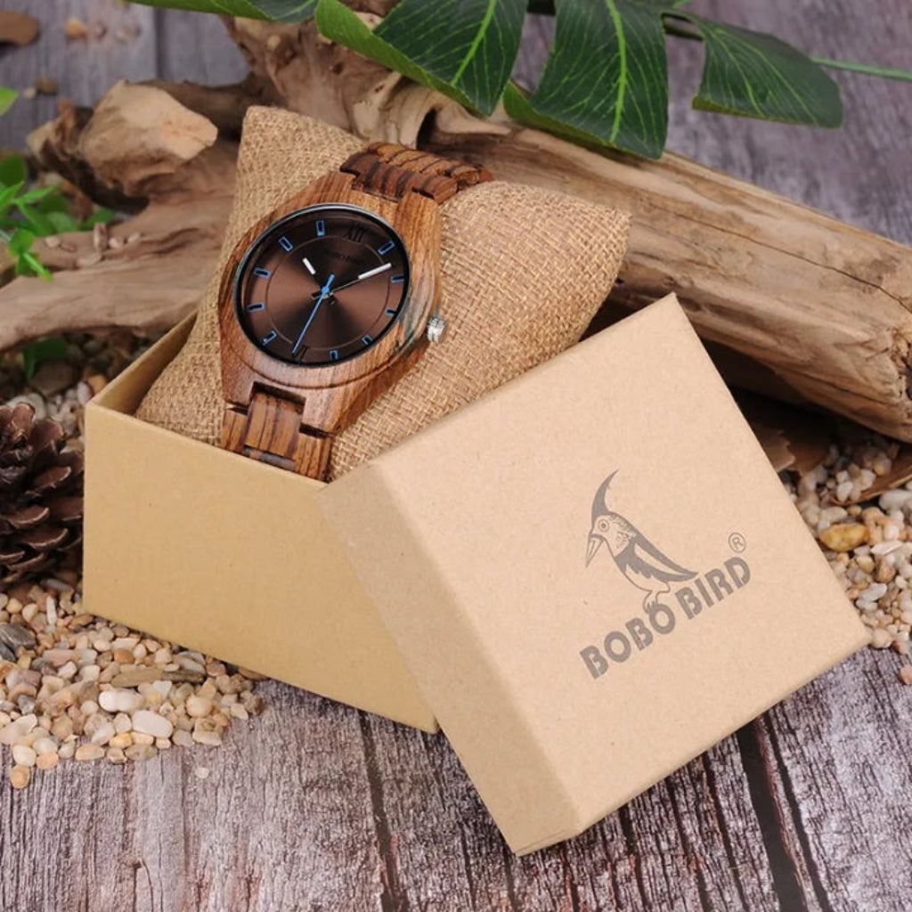 Luxury Brown Zebra Wood Pattern Men's Quartz Watch