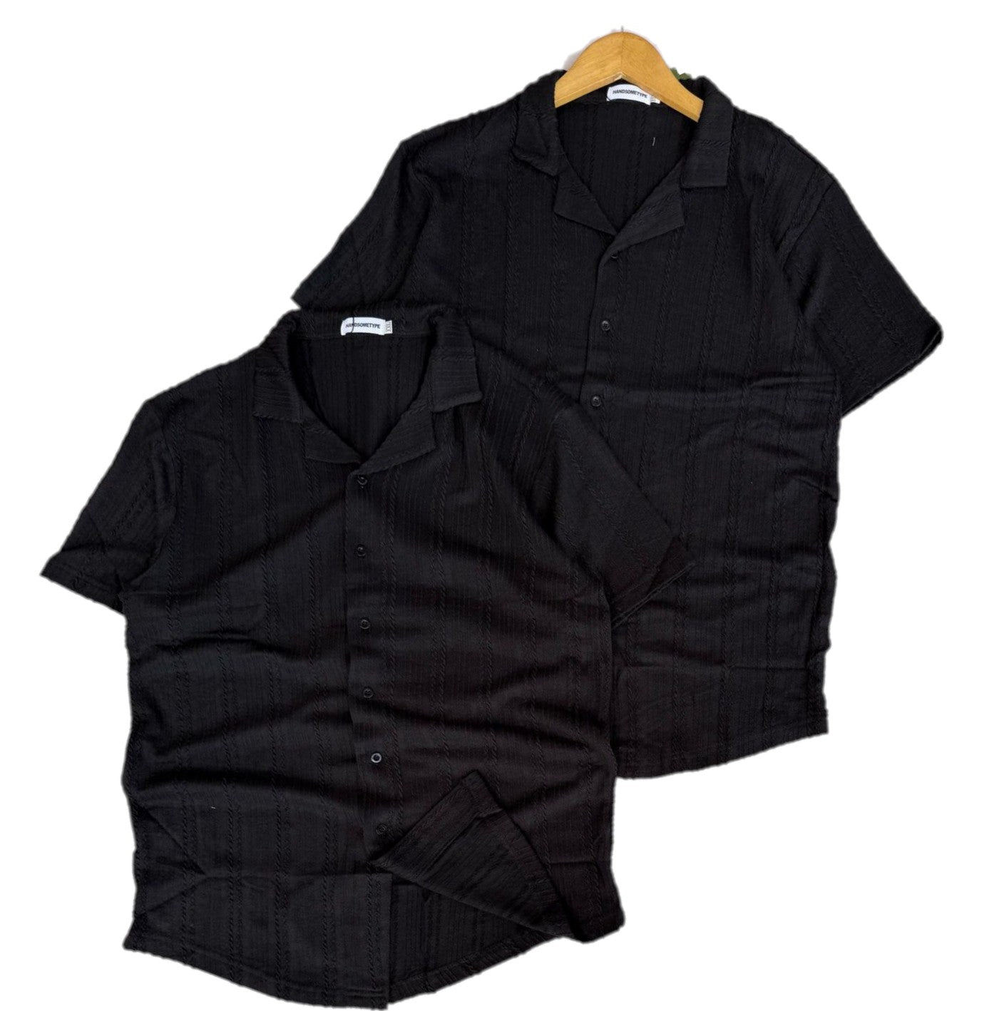 Short Sleeve Cotton Shirt-Black