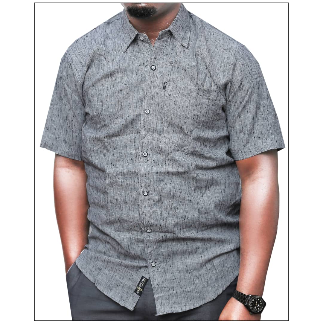 Men's Short Sleeved Cotton Shirt-Grey