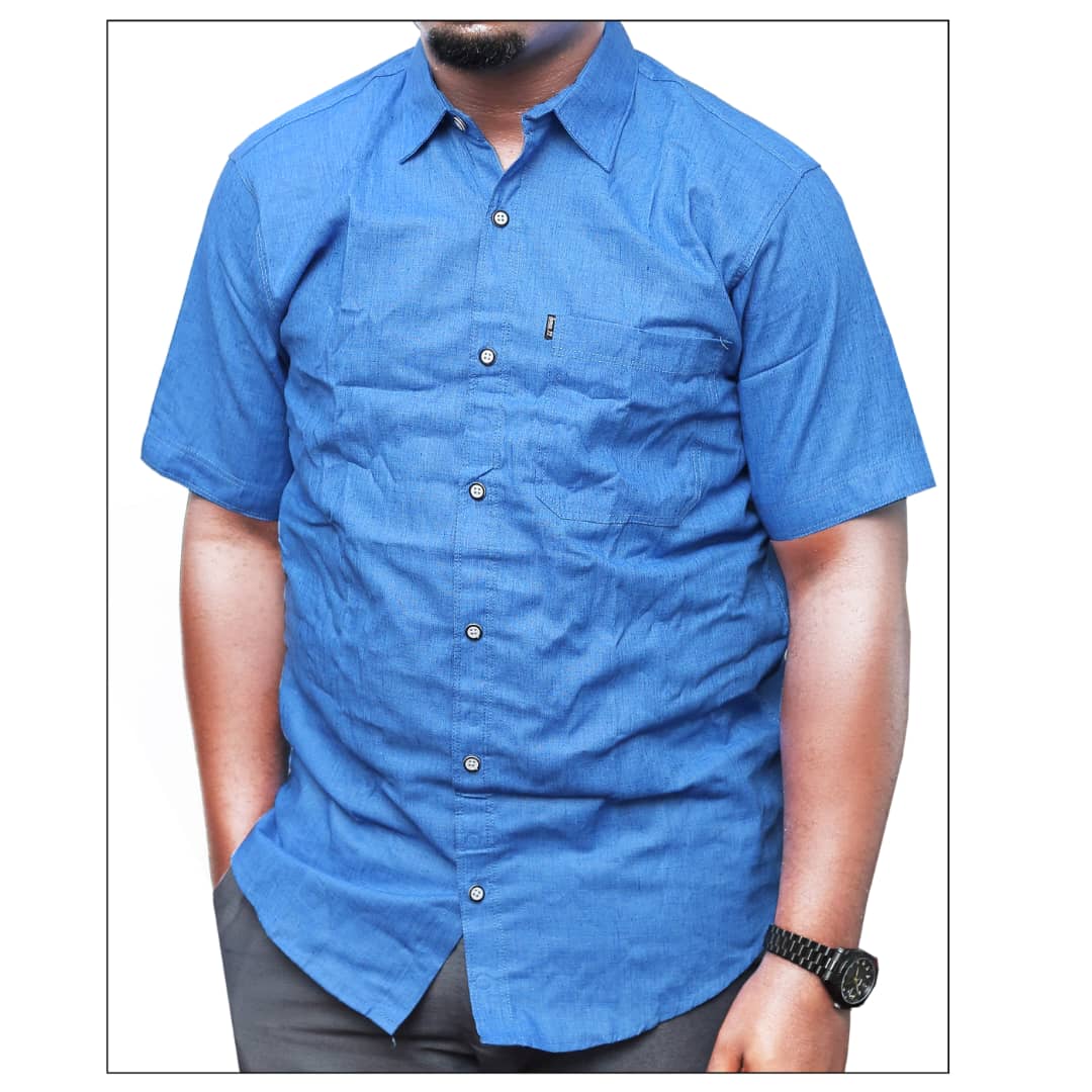 Men's Short Sleeve Cotton Shirt-Blue