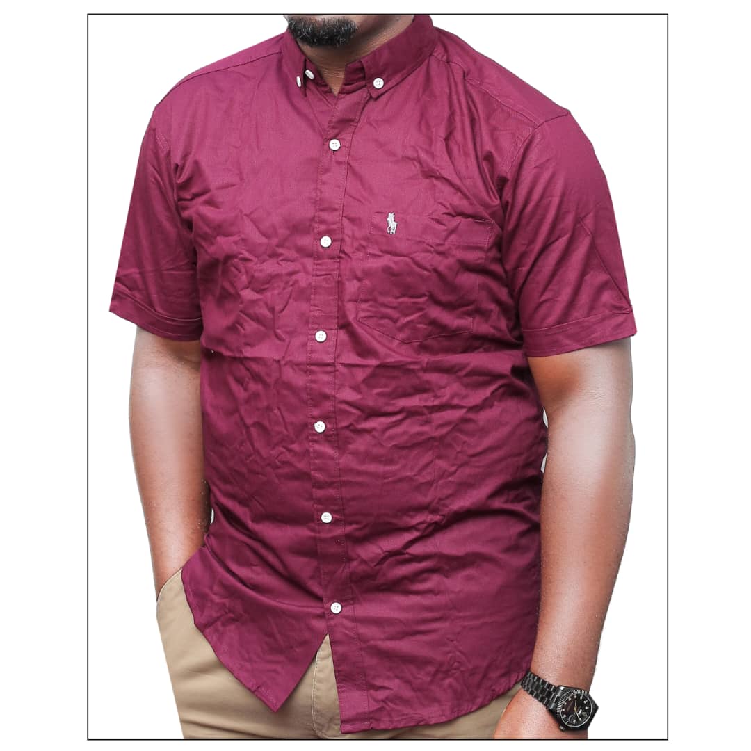 Men's Short Sleeved Polo Shirt-Marron