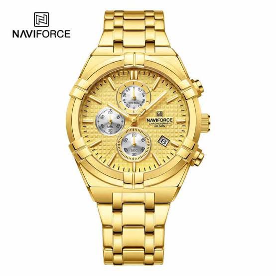 Modern Designer Naviforce Watch For Men-Gold