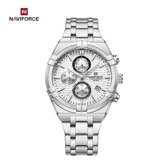 Classic Designer Naviforce Watch For Men-Silver