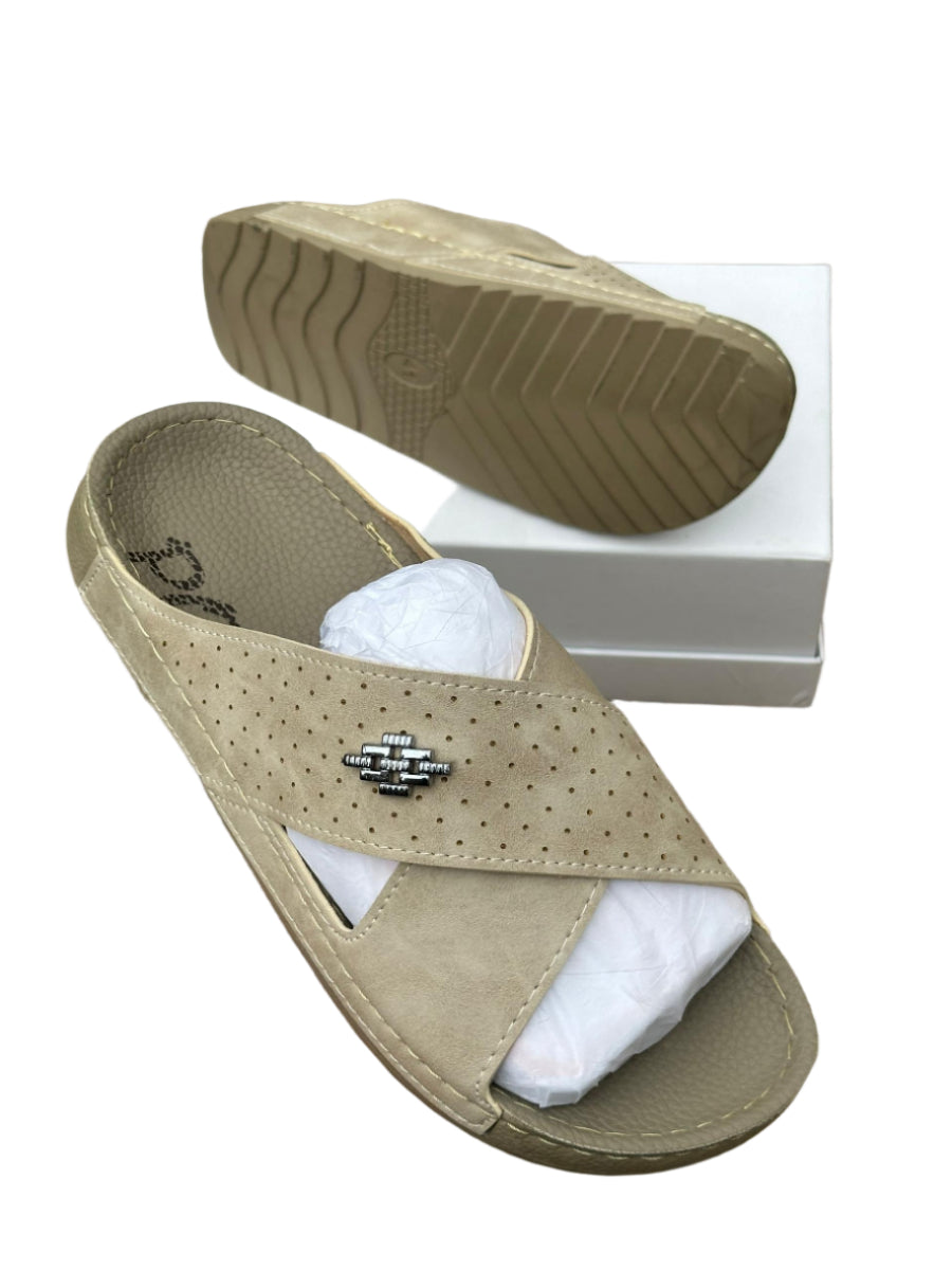 Quality Designer Open Shoes-Beige