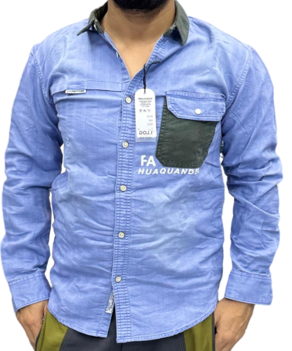 Rugged Denim Jeans and Long-Sleeved Shirt