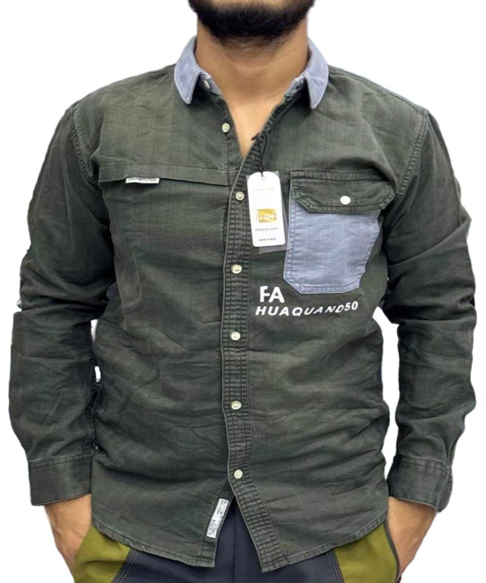 Rugged Denim Jeans & Longsleeved Shirt-Green
