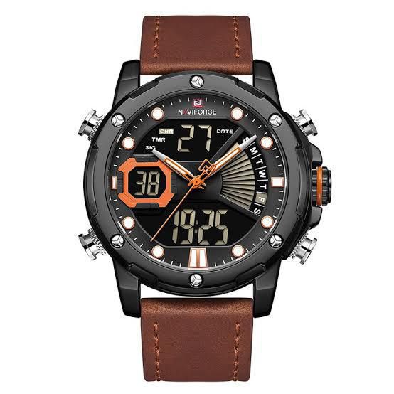 Modern Designer Naviforce Watch For Men-Brown