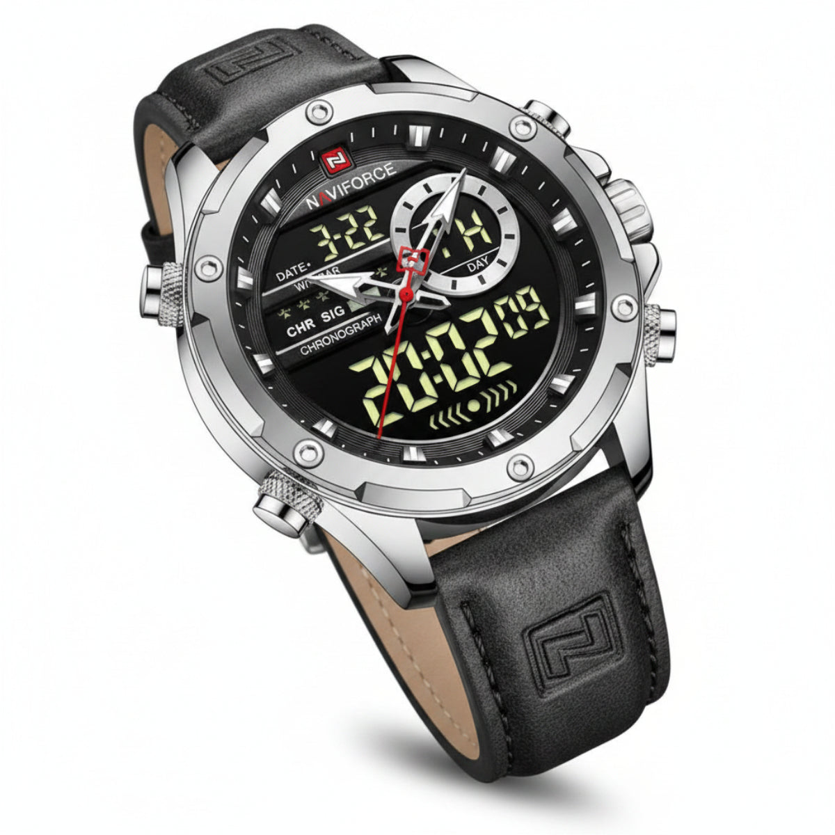 Quality Leather Strap Naviforce Watch -Black
