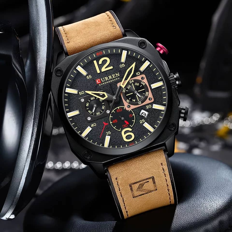 Curren Leather Strap Watch-Brown