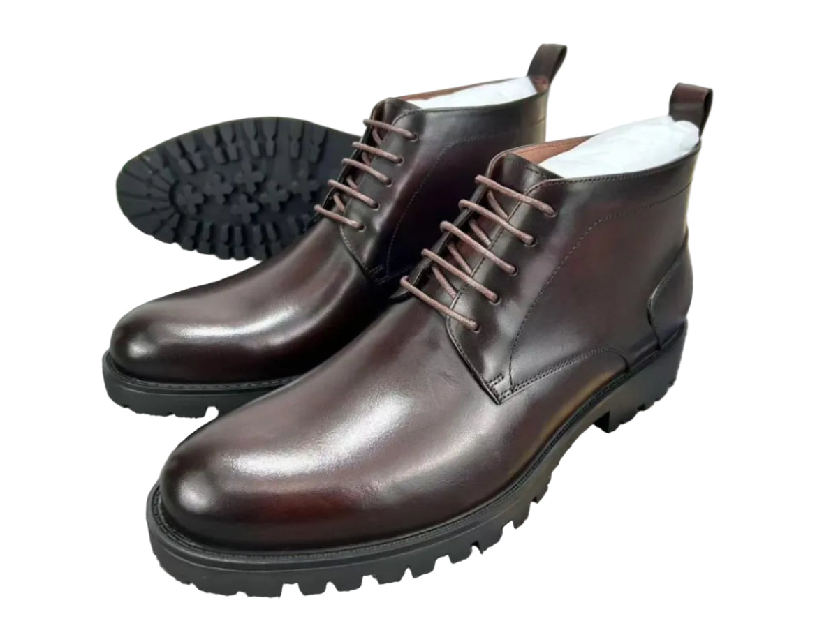 Lace Up Coffee Brown Leather Boots