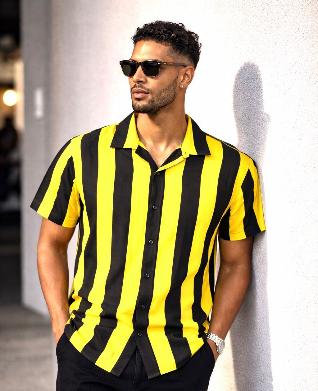 Casual Summer Beach shirt- Yellow & black Stripes