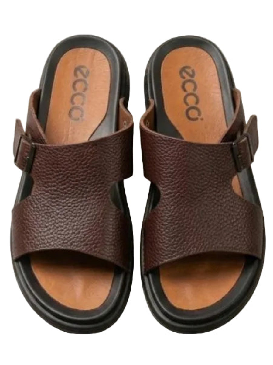 Ecco Buckle Leather Open Shoes - Coffeebrown