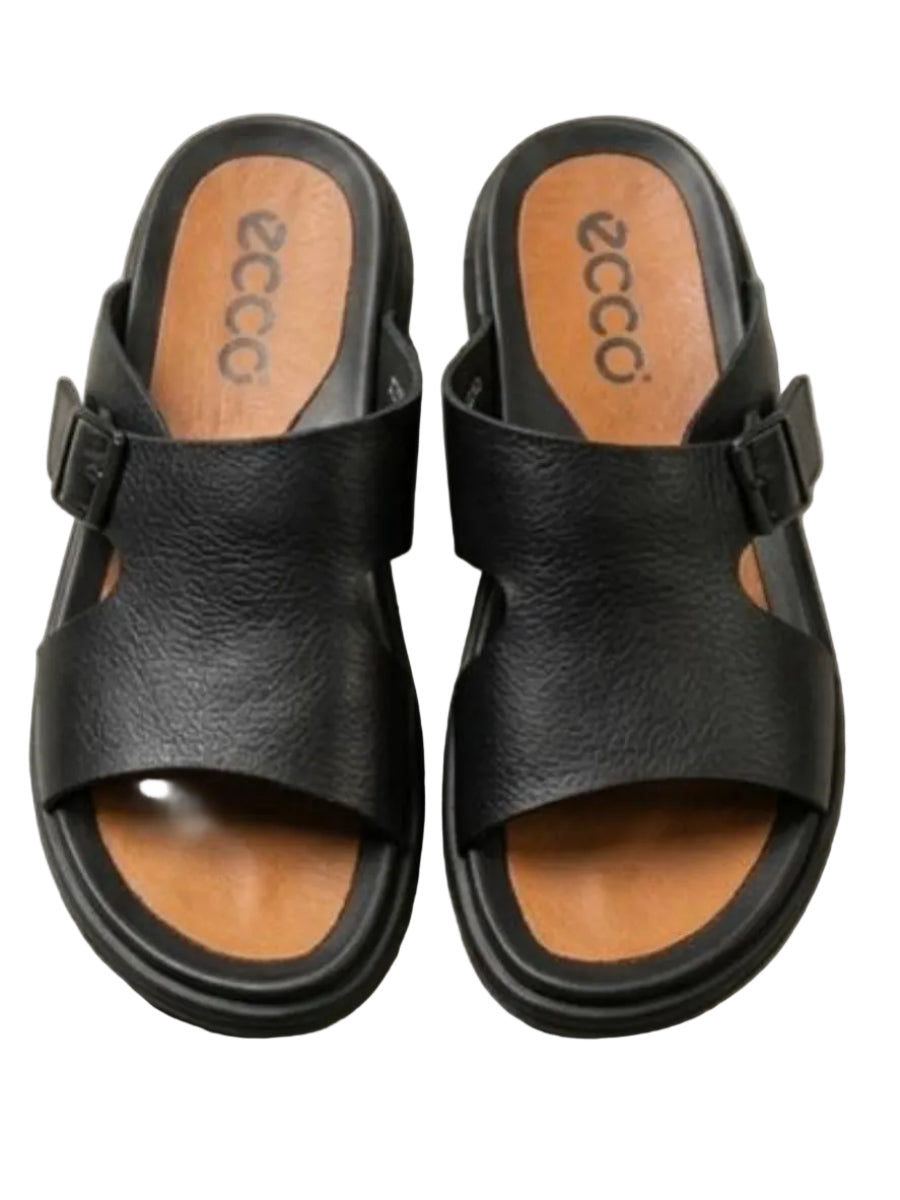 Ecco Buckle Leather Open Shoes - Black