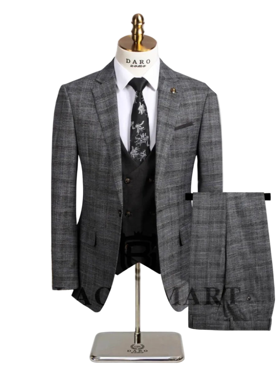 Durable And Quality Chechered Professional Suit-Gray