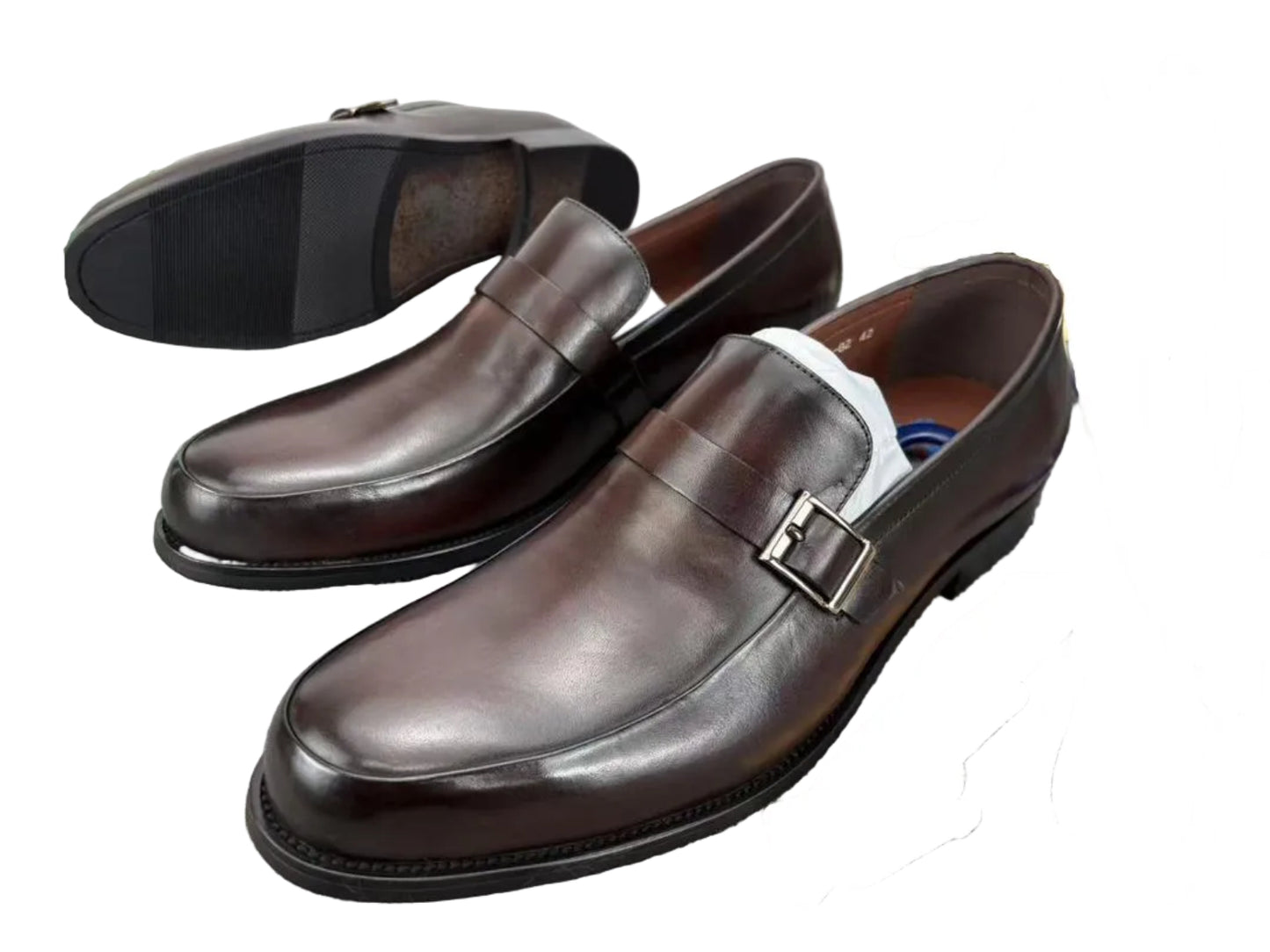 Durable And Quality Professional Buckle Leather Shoes-Coffee Brown