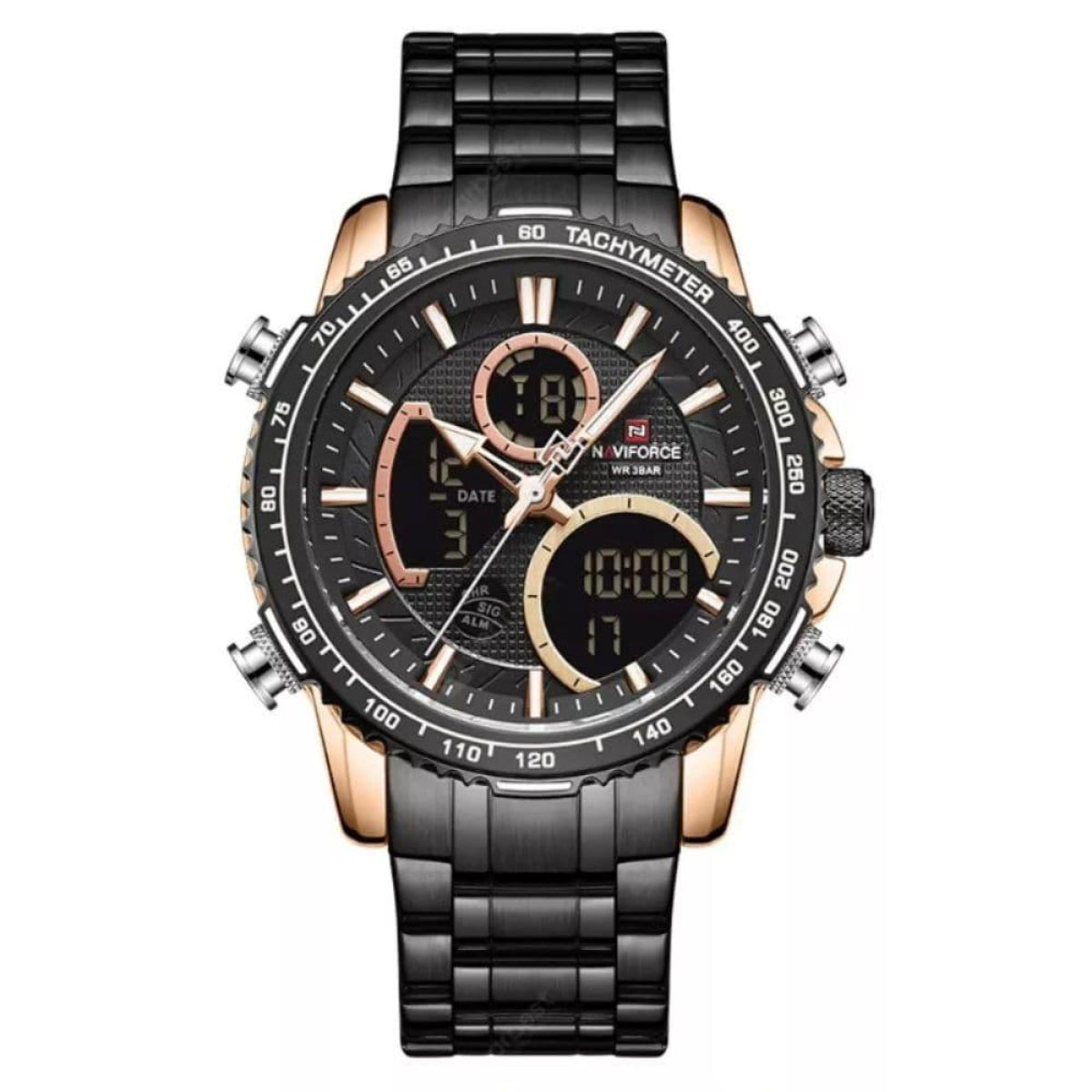 Water Resistant Naviforce Timepiece Black/Rosegold