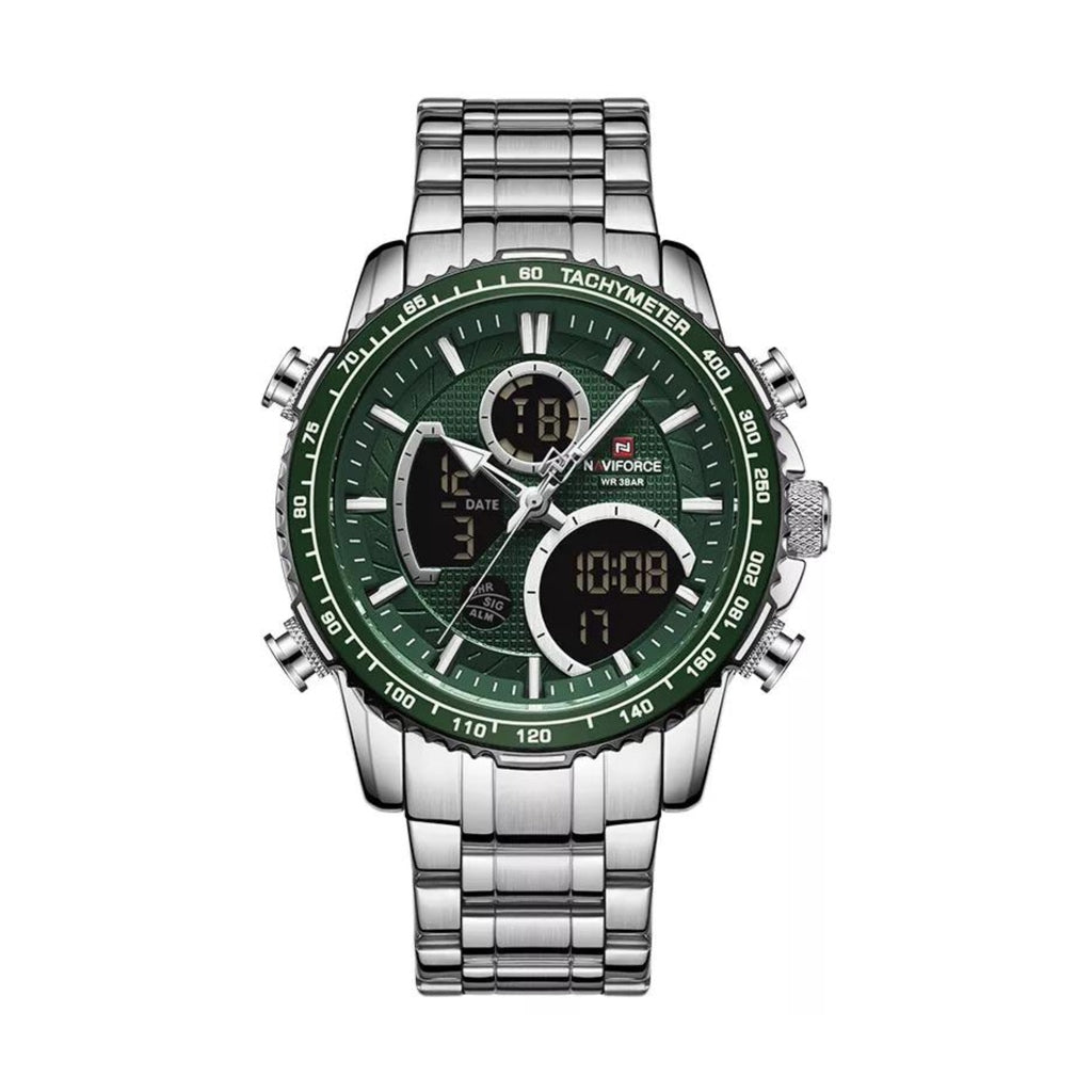 Water Resistant Naviforce TimePiece Silver/Green