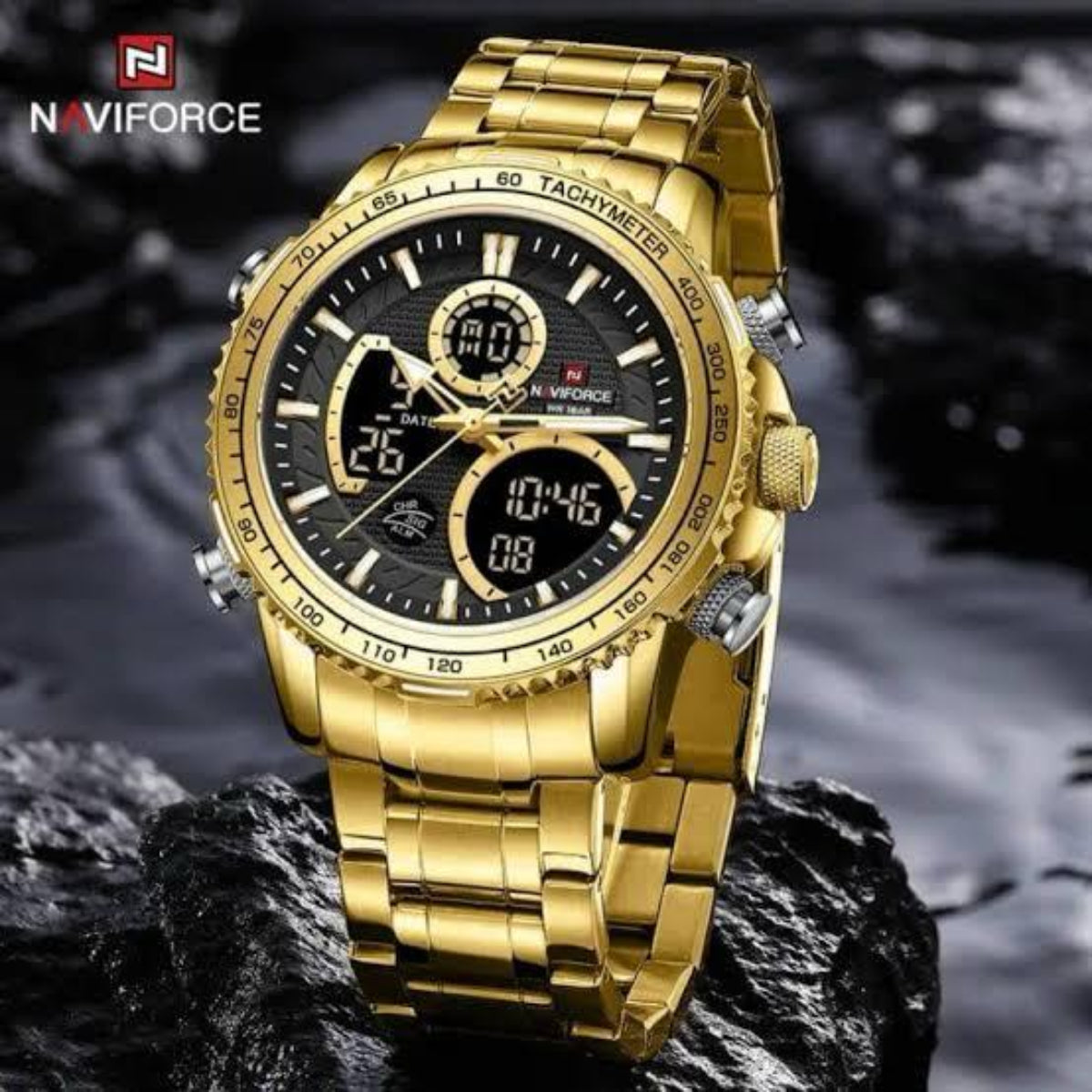 Water Resistant Naviforce Time Piece - Gold