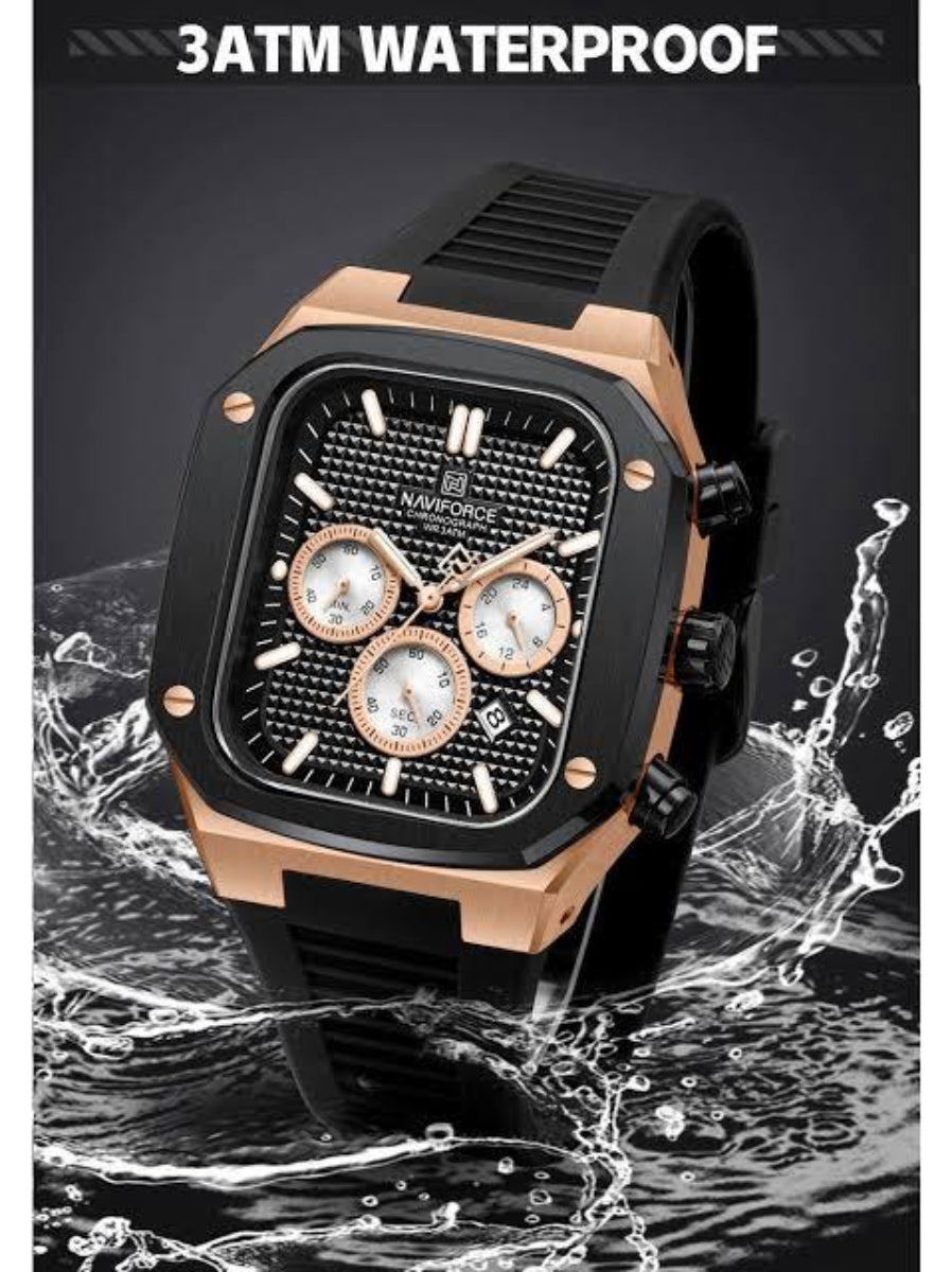 Quality Rubber Strap Naviforce Watch Black/Rosegold
