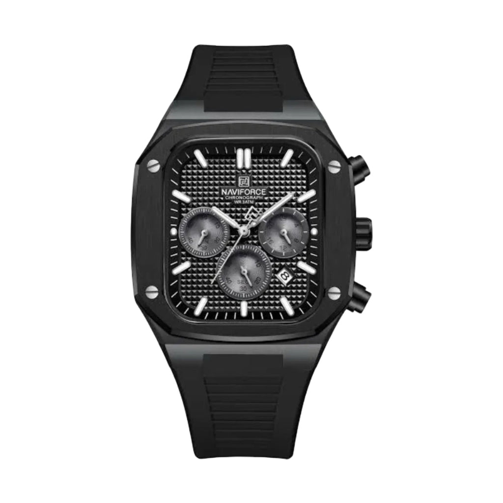 Quality Rubber Strap Naviforce Watch - Black