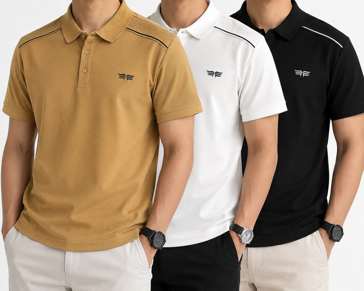 3 Pieces Of Multiple Color Cotton Tshirts - Brown White & Black