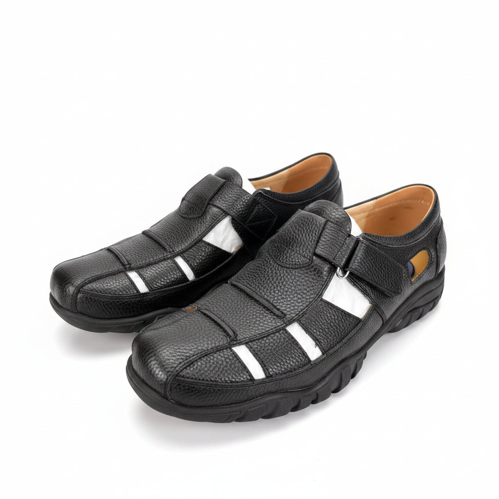 Ventilated Leather Gentle Shoes - Black