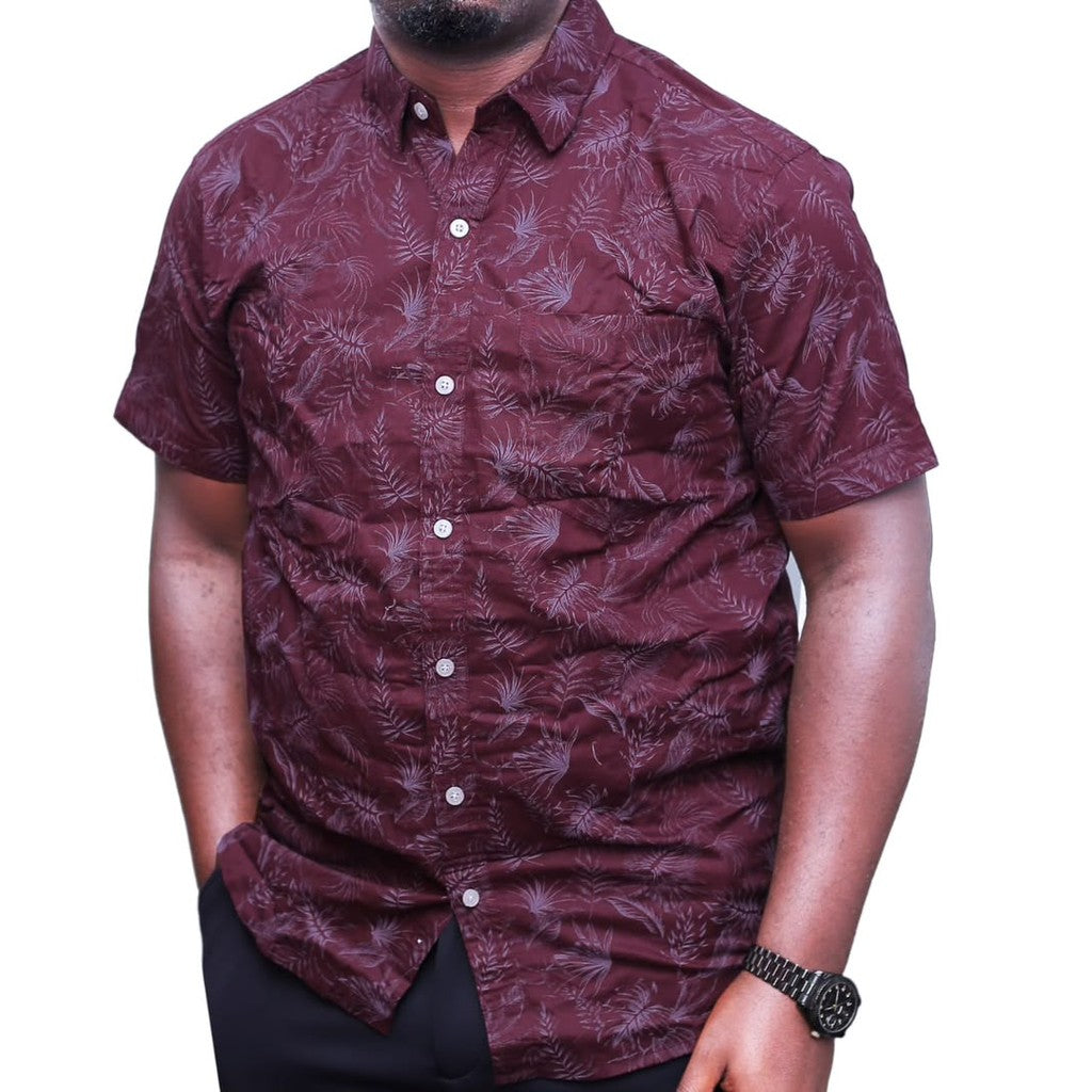 Premium Shortsleeve Floral Shirt - Maroon