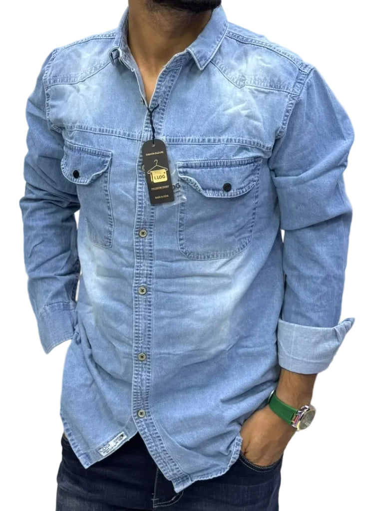 Denim Jean Shirt - Sky Blue