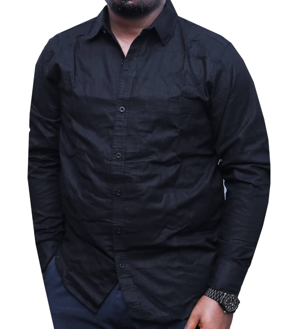 Durable And Classic Long Sleeved Linen Shirt-Black