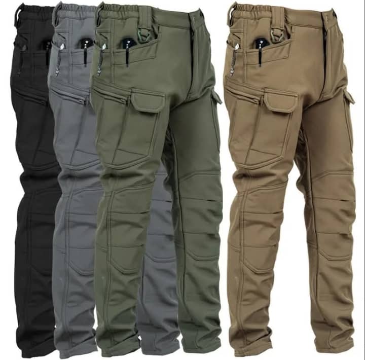 4 Pieces of Men's Waterproof Softshell Tactical Sweatpants With Multi-Pockets Thickened Winter Cargo Hiking Pants