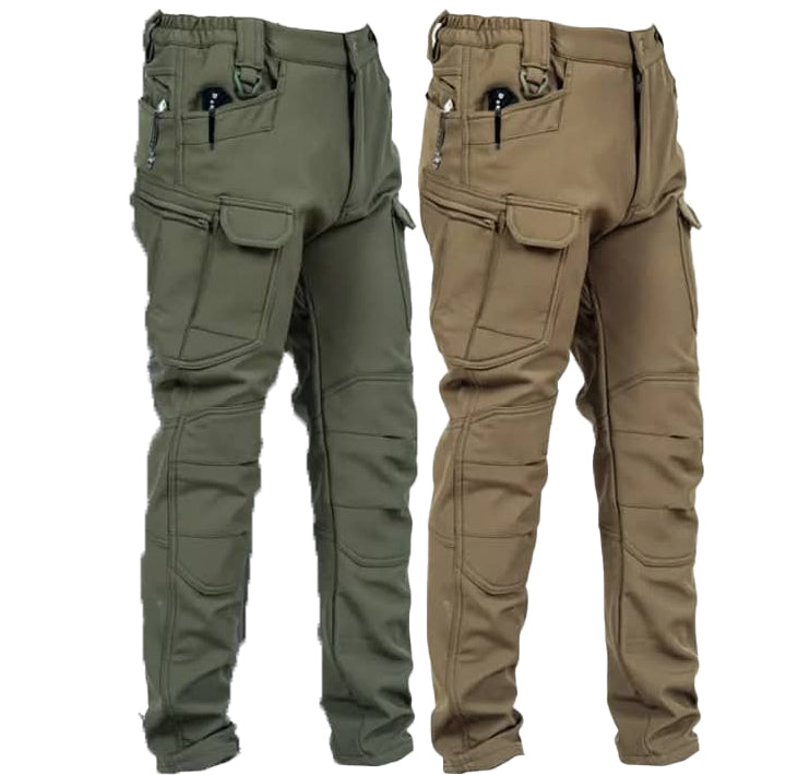 2 Pieces of Men's Waterproof Softshell Tactical Sweatpants With Multi-Pockets Thickened Winter Cargo Hiking Pants