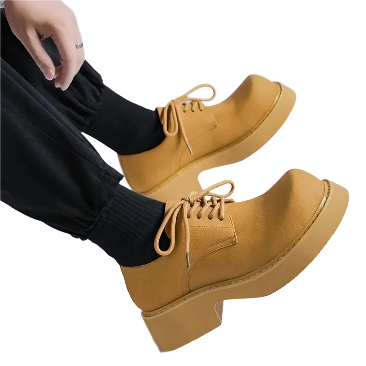 British Style Men's Lace Up Round Toe Formal Thick-soled Shoes.