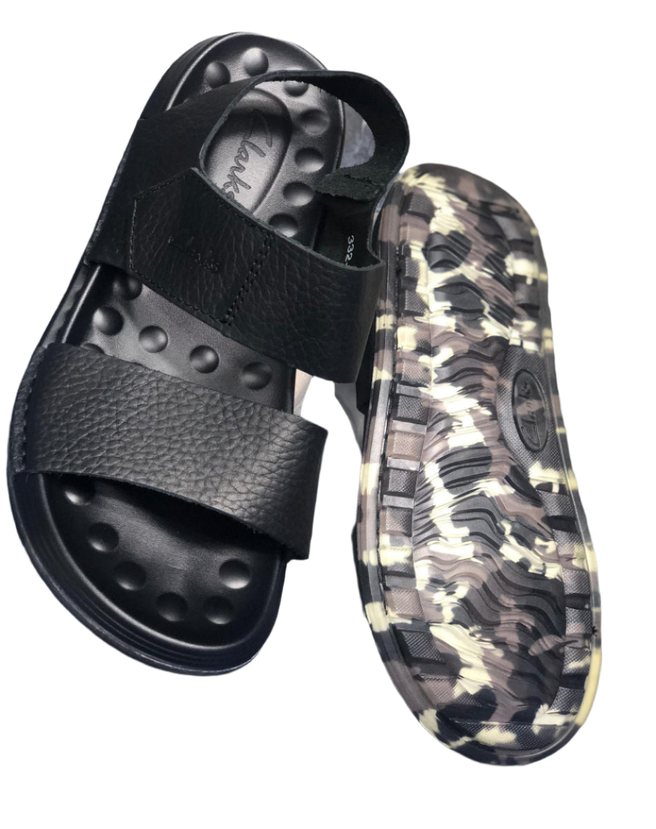 Quality Classic Leather Open Shoes-Black
