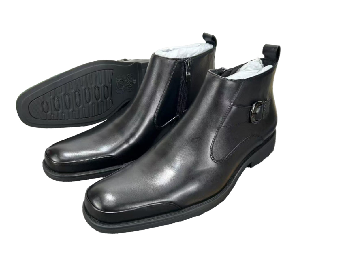 Gentle Buckle Leather Boot - Black