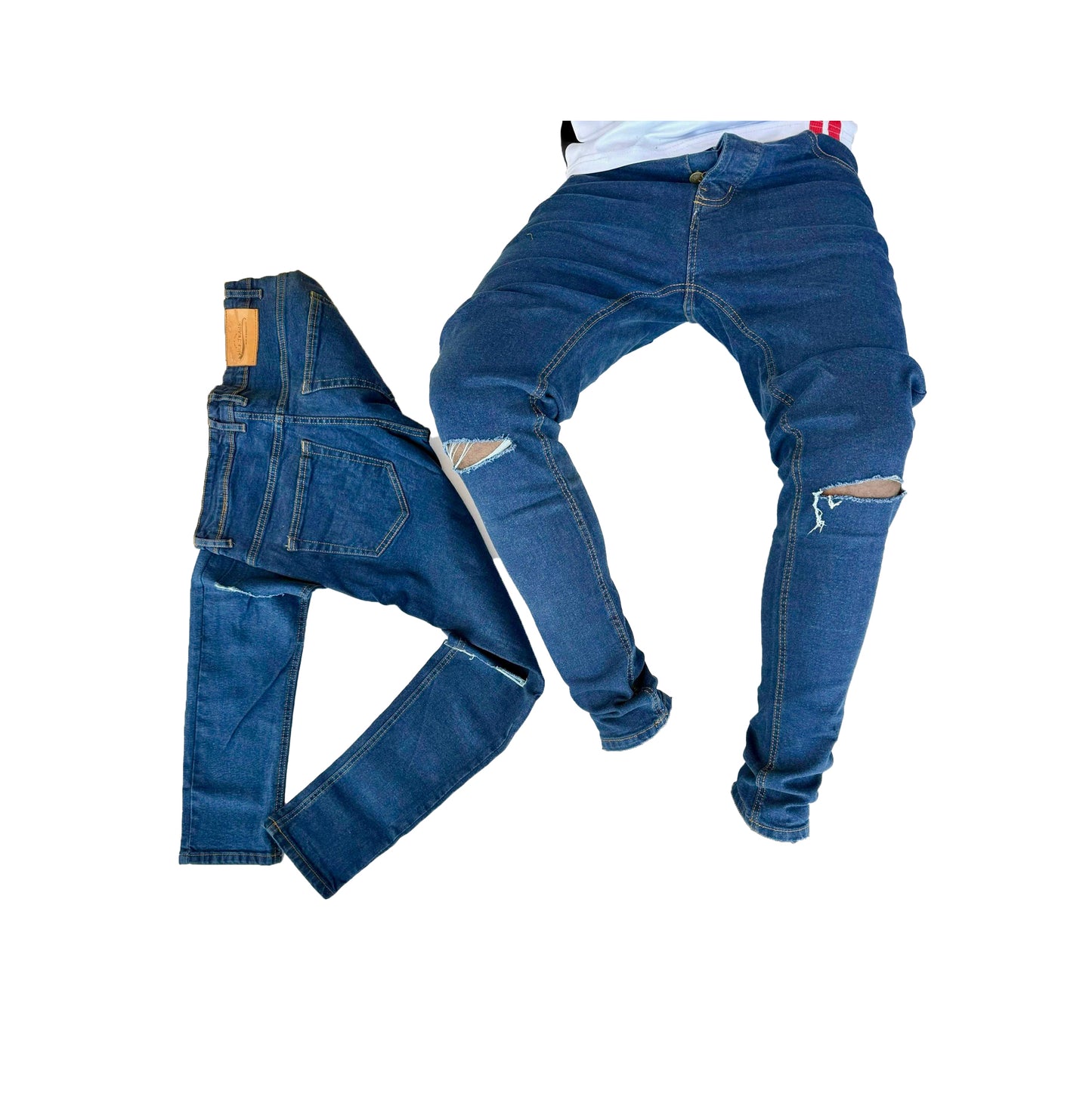 Men's Blue Knee Cut Jeans.