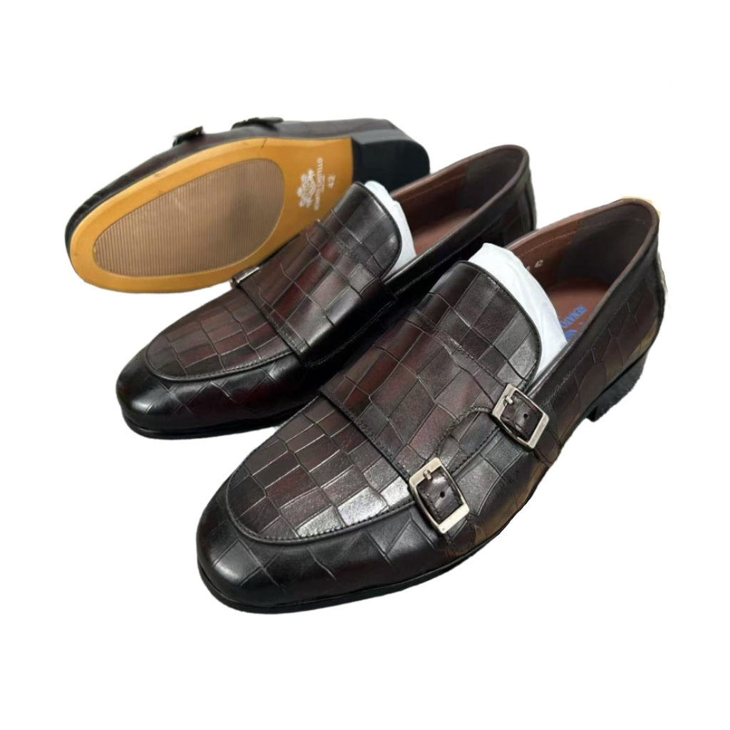 Double Buckle Leather Shoes-Brown