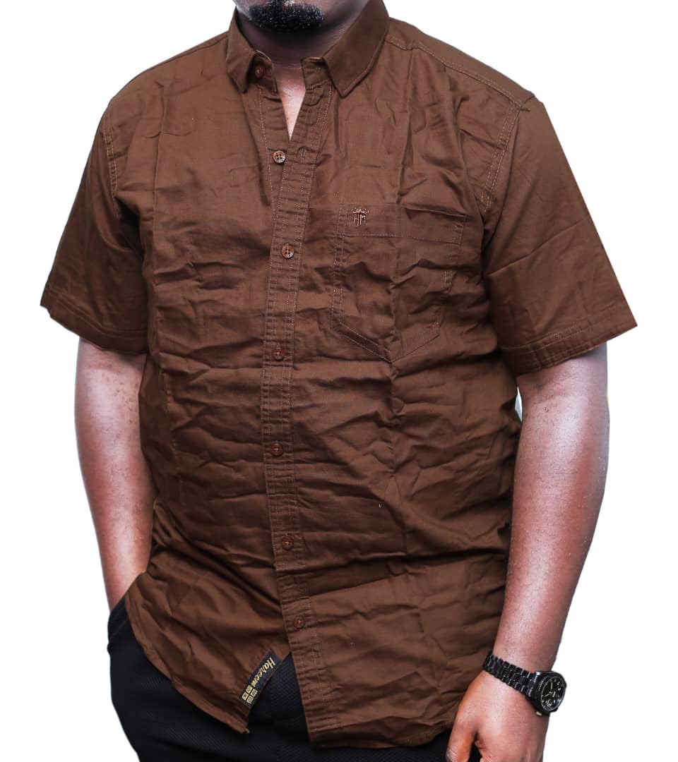 Premium Quality ShortSleeved Cotton Shirt-Brown