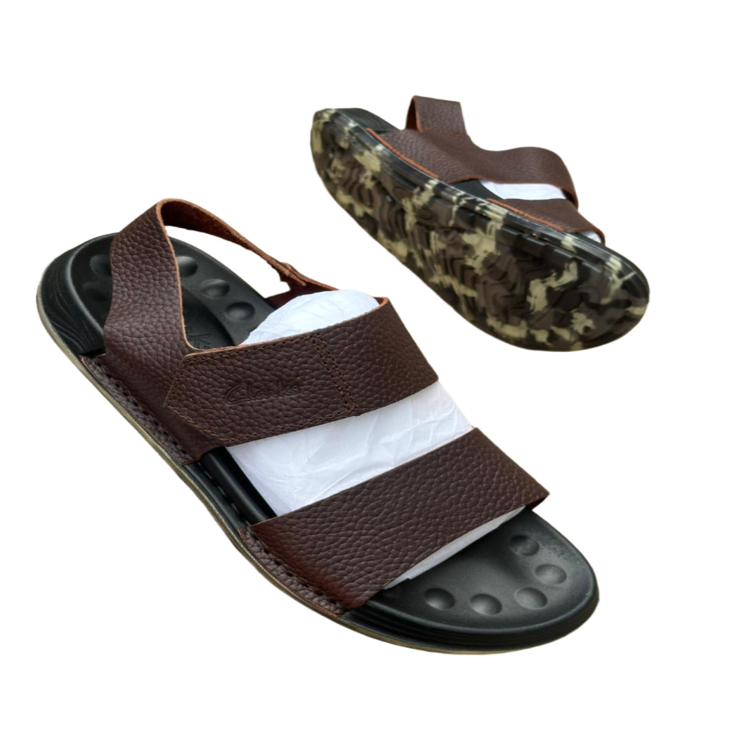 Clarks Leather Open Shoes-Coffee Brown