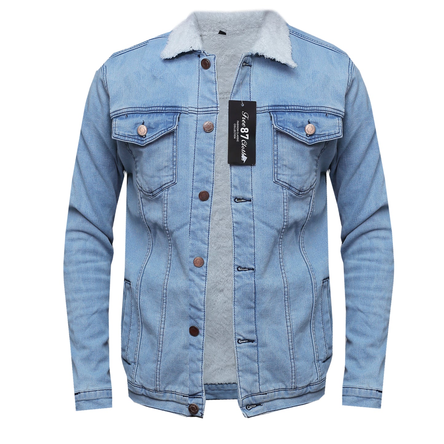 Denim  Woolen Jean Jacket - Skyblue
