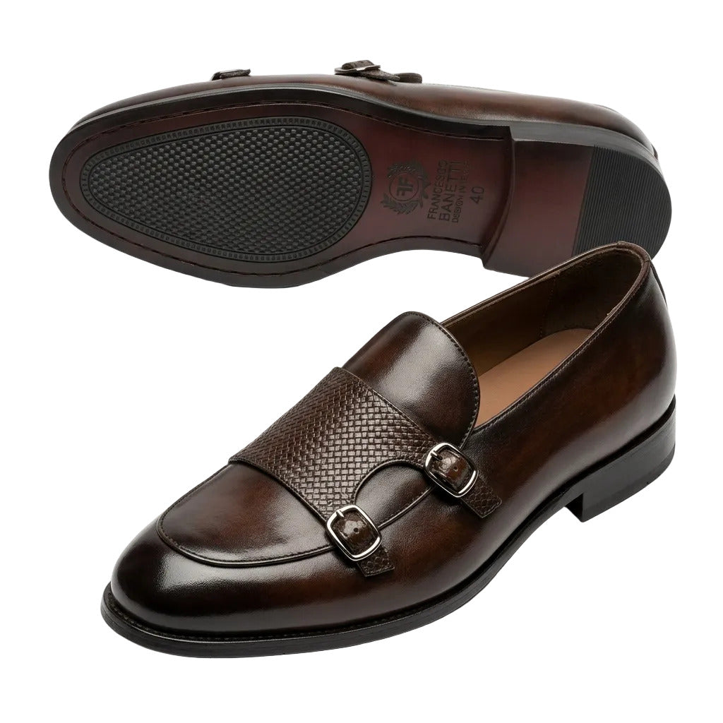 Premium Quality Buckle Leather Shoes-Coffee Brown