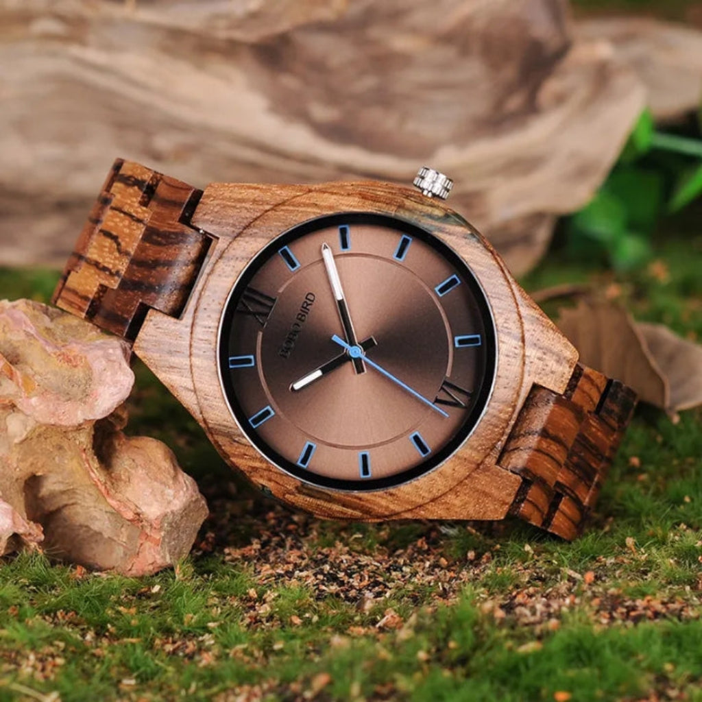 Luxury Brown Zebra Wood Pattern Men's Quartz Watch