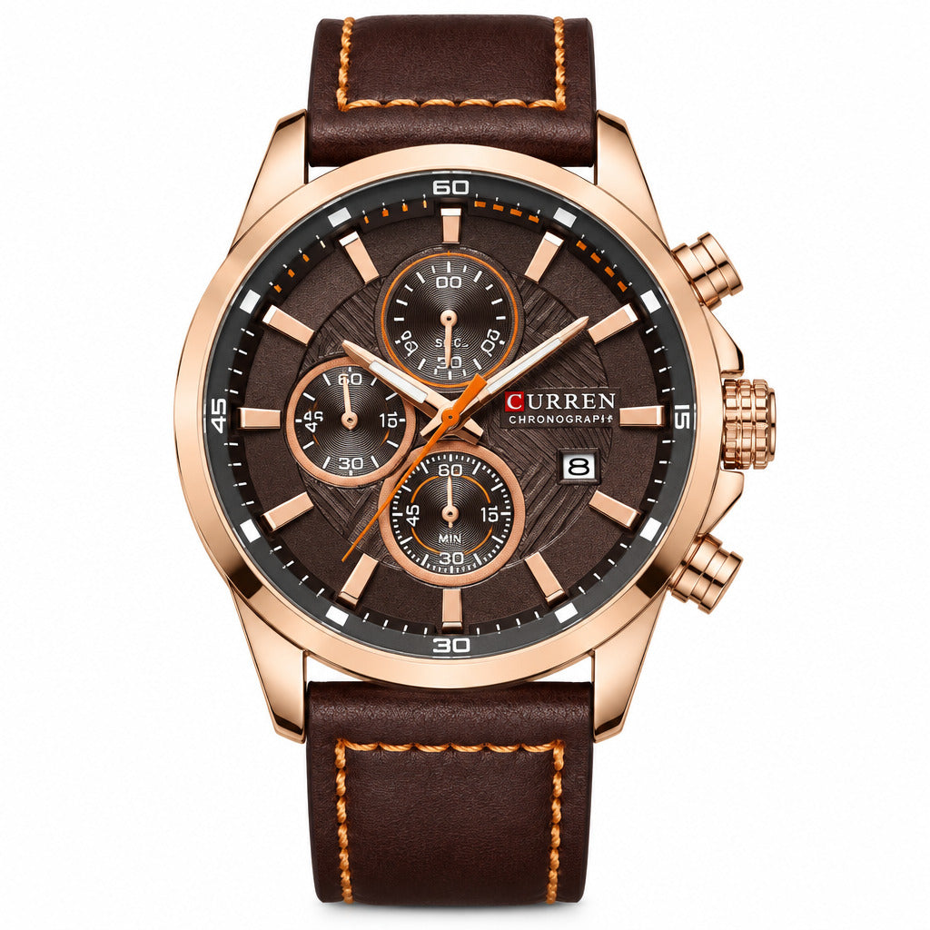 Quality And Durable Men's Leather Strap Curren  Watch-Cofee Brown