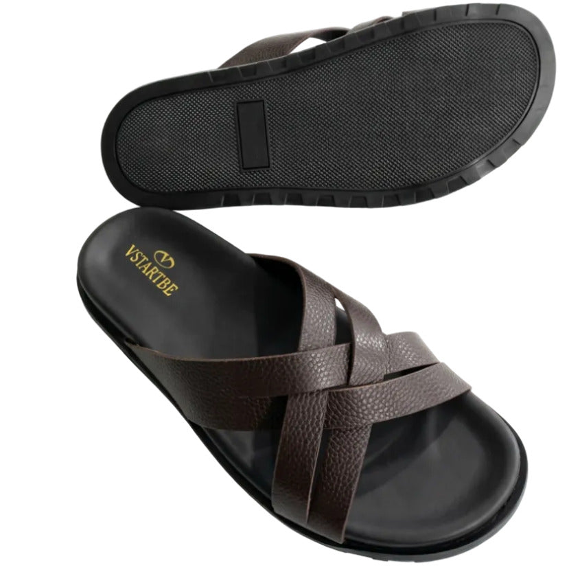 Quality Double-Band Slide Sandal-Dark Brown