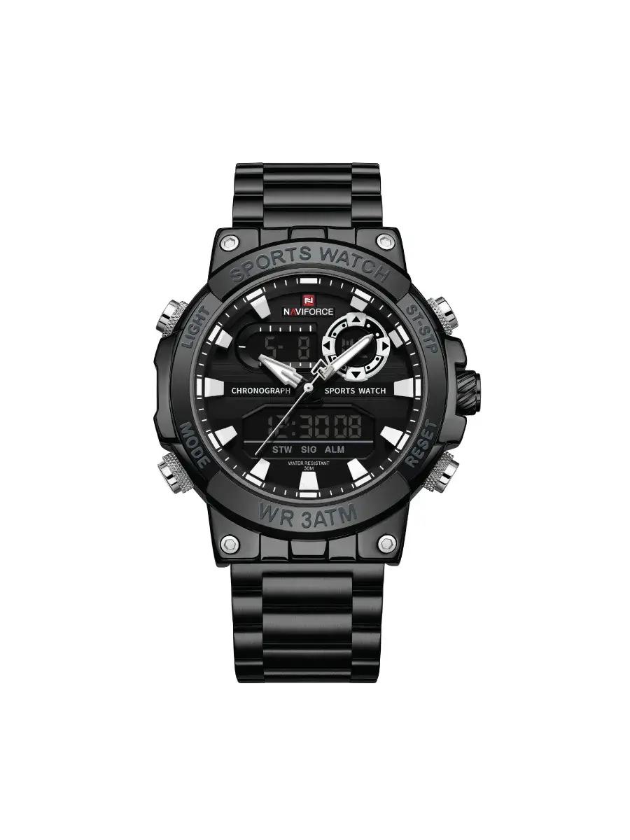 Quality Men's Leather Strap NaviFolrce Watch-Black