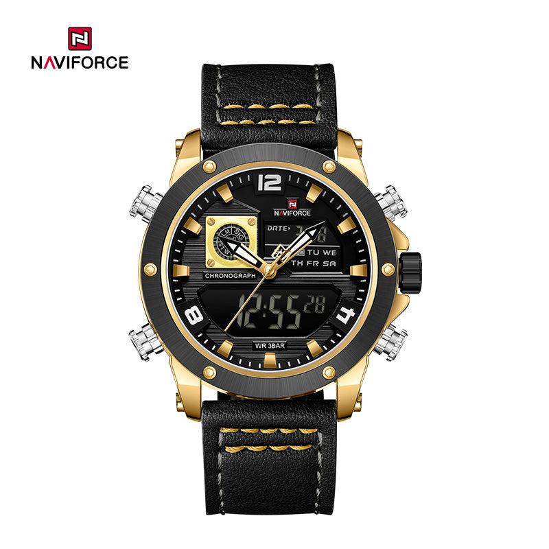 Durable & Classic NaviForce  Leather Strap Watch For Men-Black