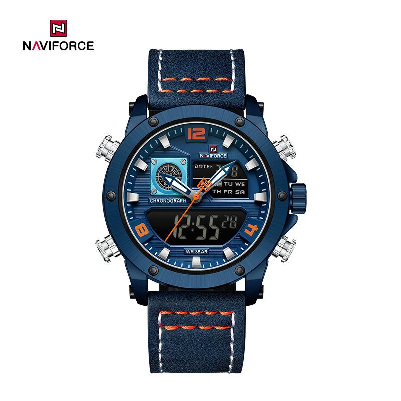 Premium Quality Leather Strap Naviforce Watch For Nen-Blue