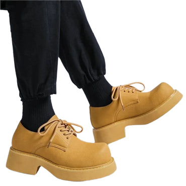 British Style Men's Lace Up Round Toe Formal Thick-soled Shoes.