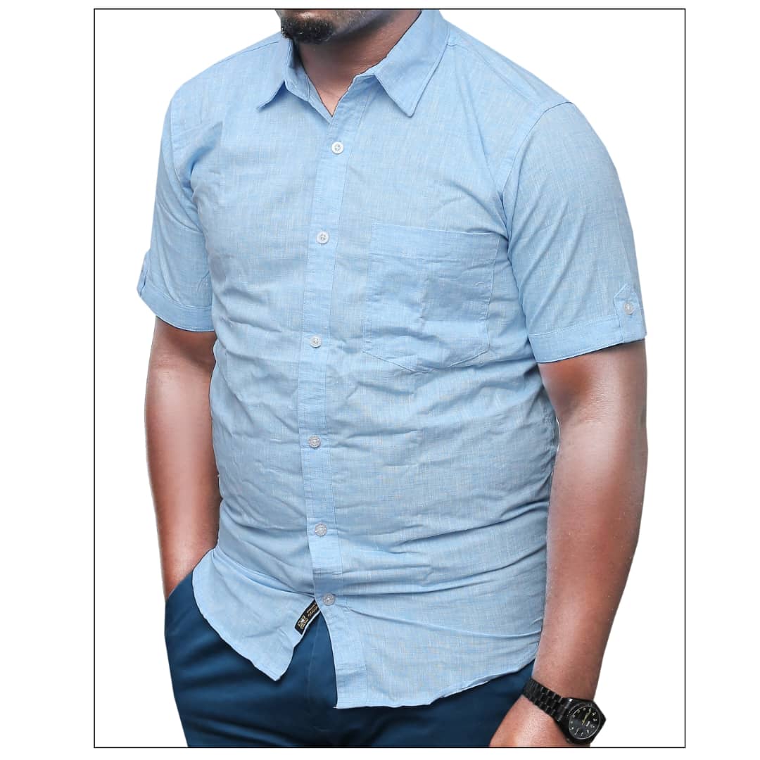 Men's Short sleeve Cotton shirt-Sky Blue