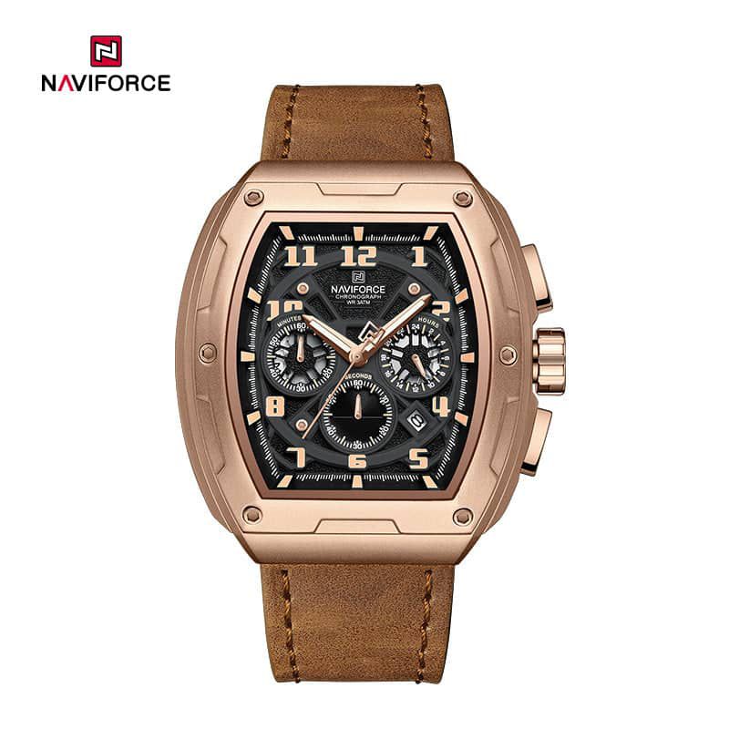 Modern Designer Naviforce Watch For Men-Brown
